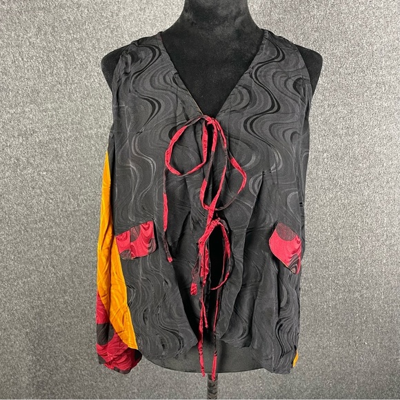 Kantha Bae Women’s OS Boho Hippie Open Tie Front Sleeveless Vest Slouchy Blouse - Picture 4 of 9